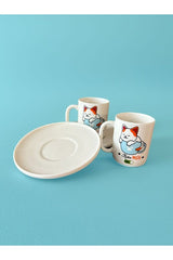 Premium Ps Porcelain Cat Themed Coffee Cup Set for Two - 2 Piece Set - TryAladdin