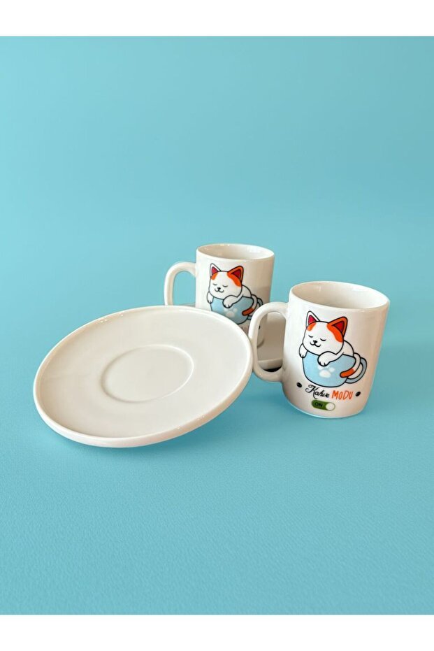 Premium Ps Porcelain Cat Themed Coffee Cup Set for Two - 2 Piece Set - TryAladdin