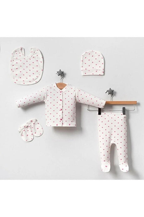 Premium Ribbed Heart Print Newborn Hospital Outfit Set - 5 Piece - TryAladdin