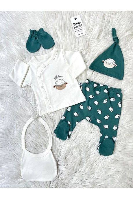 Premium Sleepy Lamb Newborn Hospital Discharge Set - Emerald Ecru 5 - Piece Set - TryAladdin