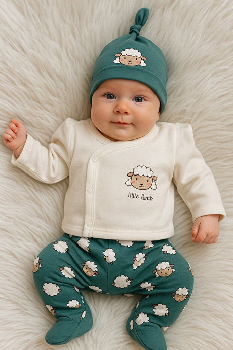Premium Sleepy Lamb Newborn Hospital Discharge Set - Emerald Ecru 5 - Piece Set - TryAladdin