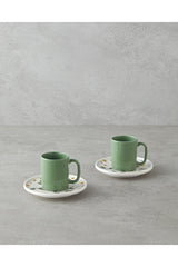 Premium Thalia Bone Porcelain Espresso & Coffee Cup Set - 4 Piece / 2 Person - 90ml - Green - TryAladdin