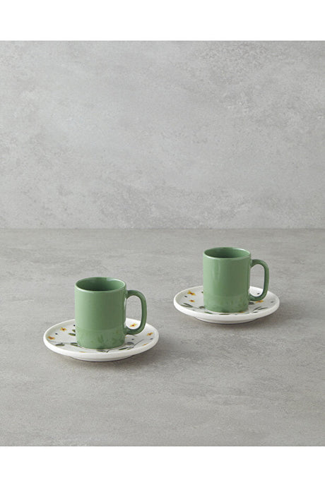 Premium Thalia Bone Porcelain Espresso & Coffee Cup Set - 4 Piece / 2 Person - 90ml - Green - TryAladdin