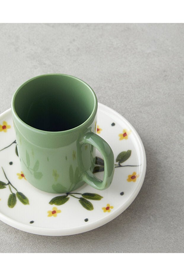 Premium Thalia Bone Porcelain Espresso & Coffee Cup Set - 4 Piece / 2 Person - 90ml - Green - TryAladdin