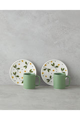 Premium Thalia Bone Porcelain Espresso & Coffee Cup Set - 4 Piece / 2 Person - 90ml - Green - TryAladdin