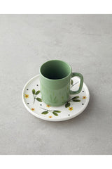 Premium Thalia Bone Porcelain Espresso & Coffee Cup Set - 4 Piece / 2 Person - 90ml - Green - TryAladdin