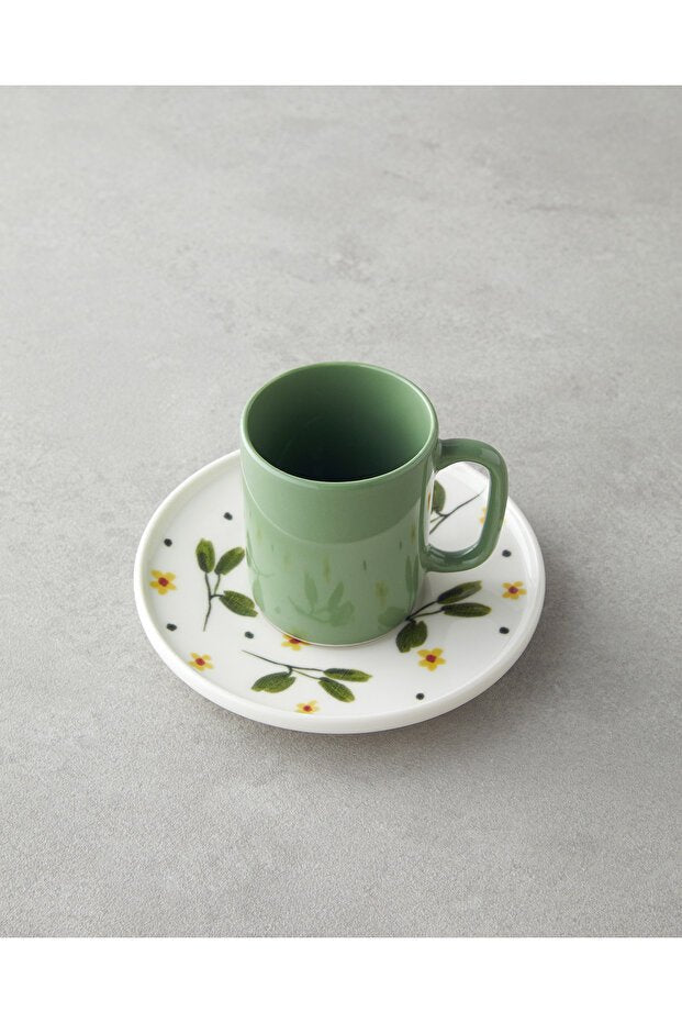 Premium Thalia Bone Porcelain Espresso & Coffee Cup Set - 4 Piece / 2 Person - 90ml - Green - TryAladdin