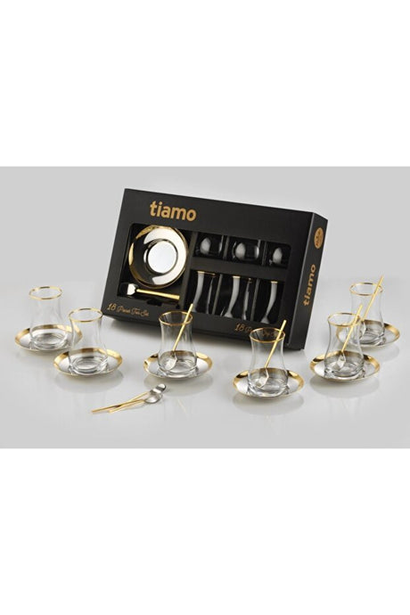Premium Tiamo Rio Gold Rim Porcelain 6 - Person Tea Set - TryAladdin