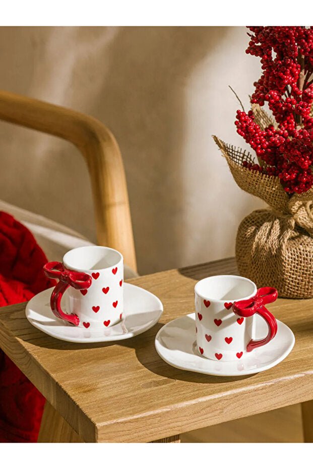 Premium Turkish Coffee Cup & Saucer Set - Heart Pattern Design