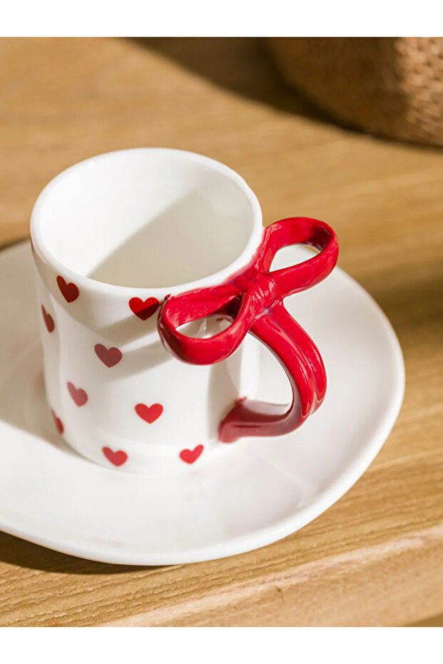 Premium Turkish Coffee Cup & Saucer Set - Heart Pattern Design - Set of 2 - TryAladdin