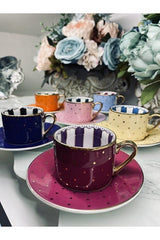 Premium Turkish Coffee Cup Set - Colorful Polka Dot Design - 6 - Piece - TryAladdin