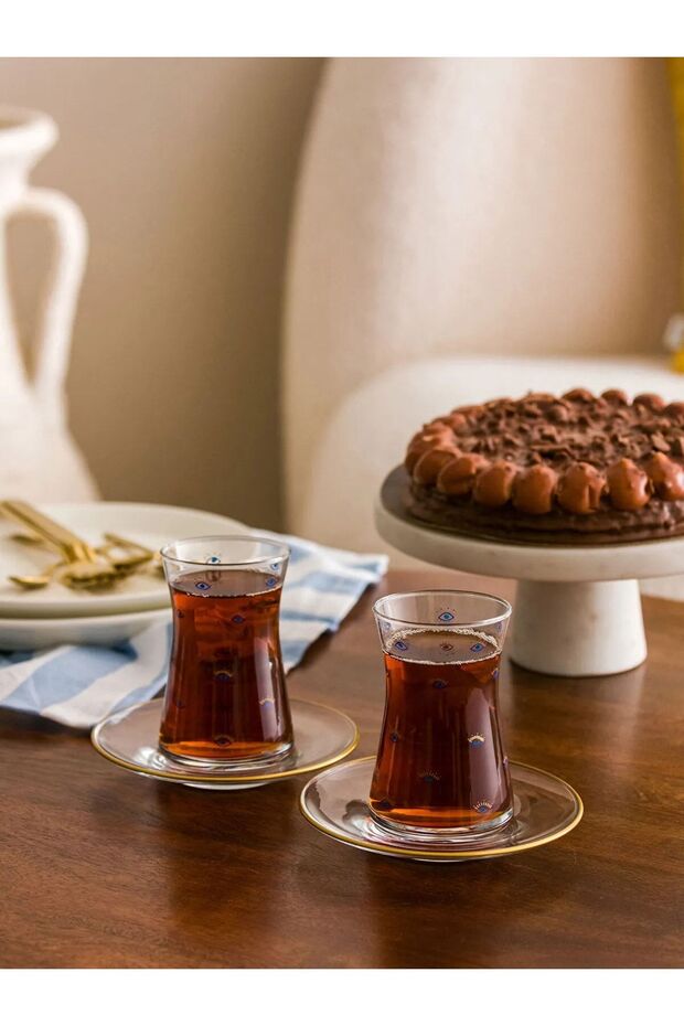 Premium Turkish Evil Eye Nazar Boncuk Tea Glass Set - Set of 6 - TryAladdin