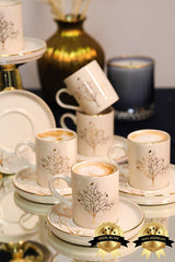 Premium Turkish Gold Gilded Porcelain Coffee Set - Tree of Life Design - 12 - Piece - TryAladdin