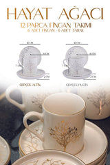 Premium Turkish Gold Gilded Porcelain Coffee Set - Tree of Life Design - 12 - Piece - TryAladdin