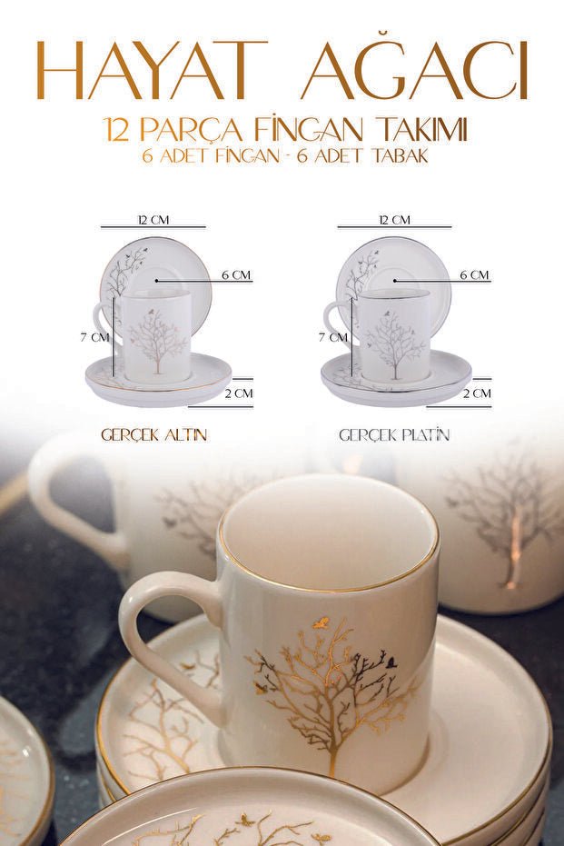 Premium Turkish Gold Gilded Porcelain Coffee Set - Tree of Life Design - 12 - Piece - TryAladdin