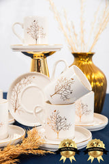 Premium Turkish Gold Gilded Porcelain Coffee Set - Tree of Life Design - 12 - Piece - TryAladdin