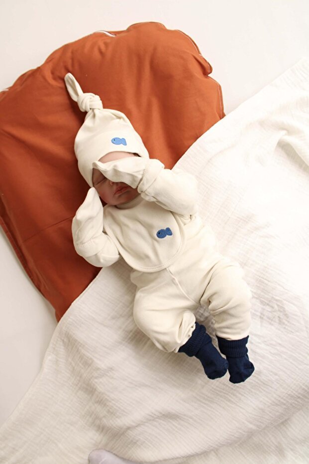 Premium Turkish Newborn Baby Clothing Set - Embroidered Fish Design, 5 - Piece - TryAladdin