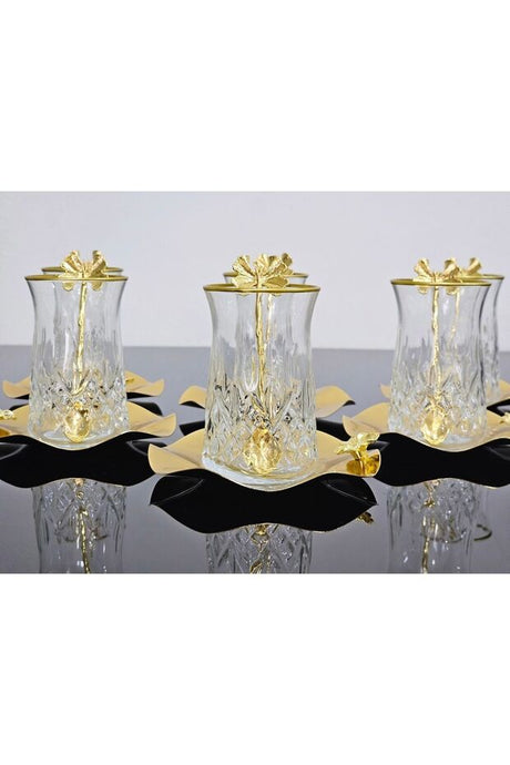 Premium Turkish Odin Tea Set with Butterfly Spoons & Metal Saucers - 18 - Piece Set - TryAladdin