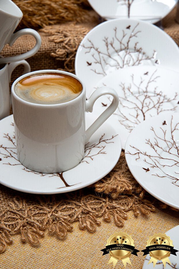 Premium Turkish Porcelain Coffee Cup Set - Tree of Life Design - 12 - Piece Set - TryAladdin