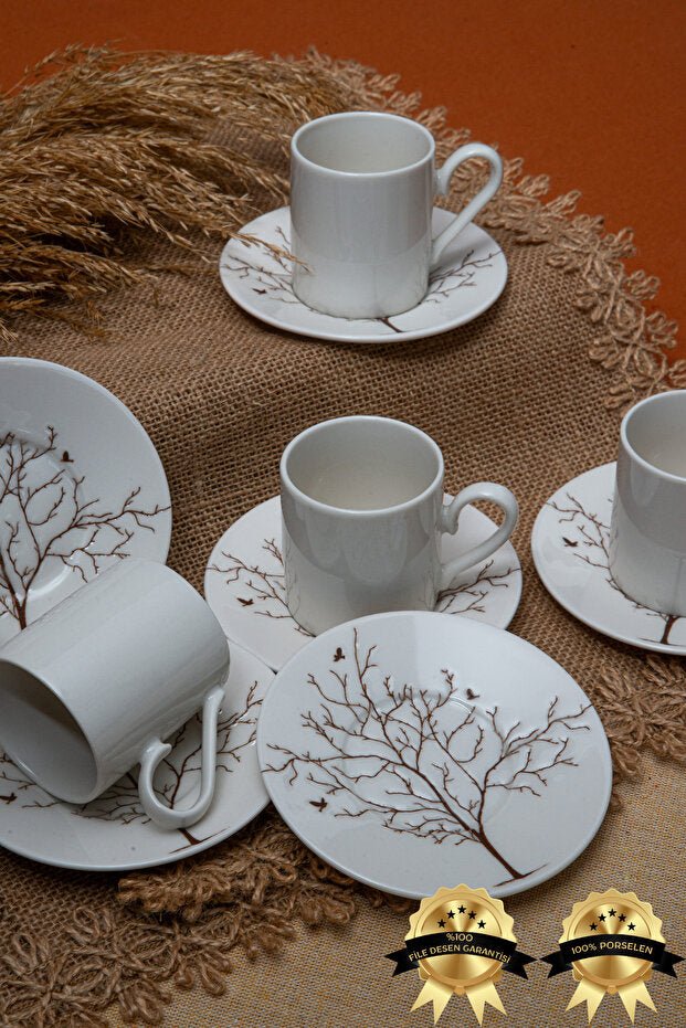 Premium Turkish Porcelain Coffee Cup Set - Tree of Life Design - 12 - Piece Set - TryAladdin
