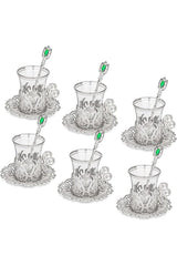 Premium Turkish Tea Glass Set with Ottoman Motif & Spoons - 6 Piece - TryAladdin