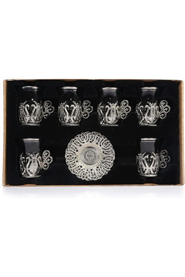 Premium Turkish Tea Glass Set with Ottoman Motif & Spoons - 6 Piece - TryAladdin