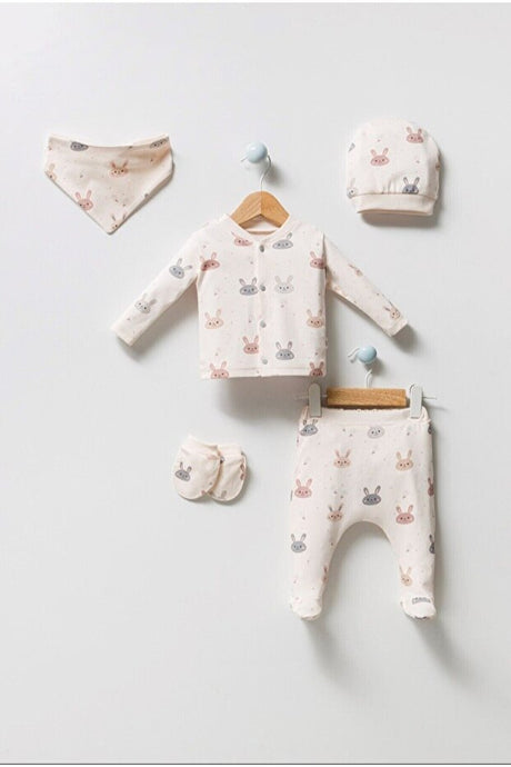 Premium Unisex Natural Rabbit Newborn Layette Set - 5 Piece - TryAladdin