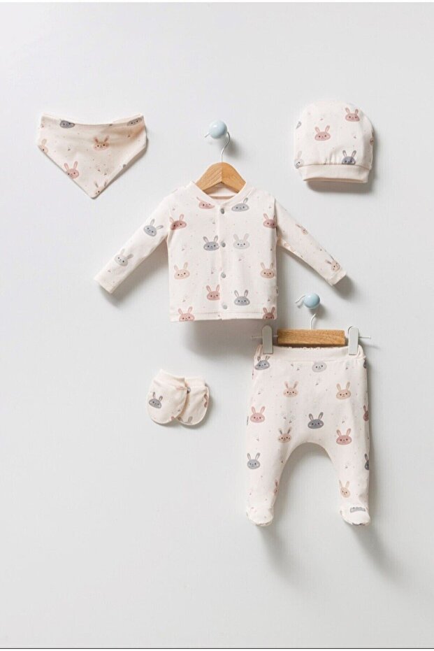 Premium Unisex Natural Rabbit Newborn Layette Set - 5 Piece - TryAladdin