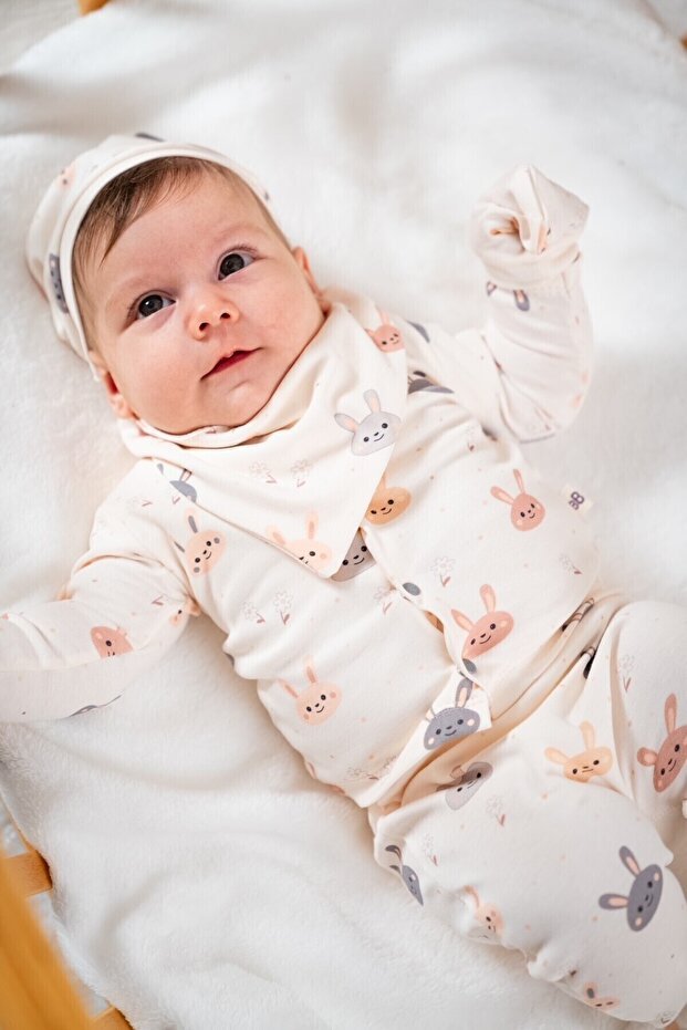 Premium Unisex Natural Rabbit Newborn Layette Set - 5 Piece - TryAladdin