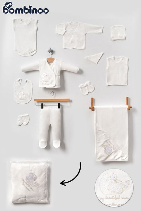 Premium Unisex Newborn Layette Set - Swan Embroidered 10 - Piece - 750g - TryAladdin