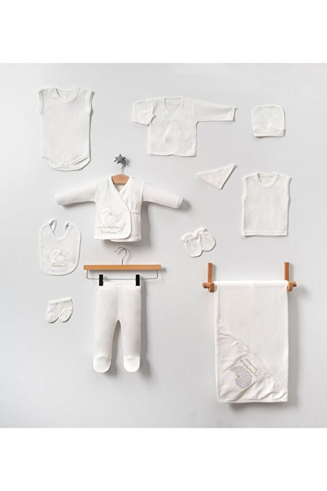 Premium Unisex Newborn Layette Set - Swan Embroidered 10 - Piece - 750g - TryAladdin