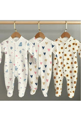 Premium Unisex Newborn Patterned Bodysuit Set - 3 - Piece (0 - 3 Months) - TryAladdin