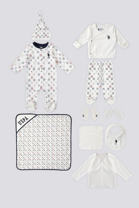 Premium U.S. Polo Assn Newborn Baby 10 - Piece Layette Set - Cream - TryAladdin