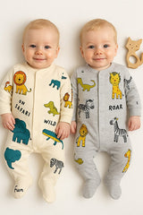 Premium Verona Tarz Newborn Boys Bear Print 2 - Piece Romper Set - TryAladdin