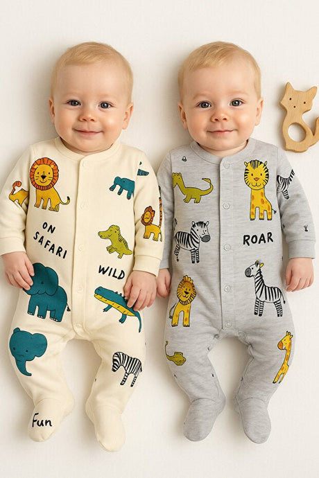 Premium Verona Tarz Newborn Boys Bear Print 2 - Piece Romper Set - TryAladdin