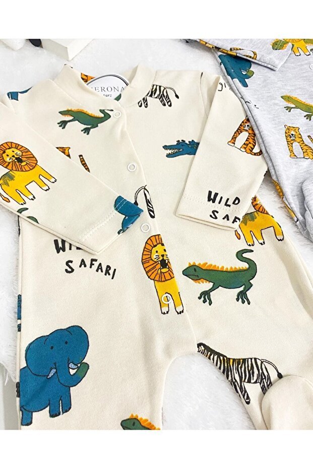 Premium Verona Tarz Newborn Boys Bear Print 2 - Piece Romper Set - TryAladdin