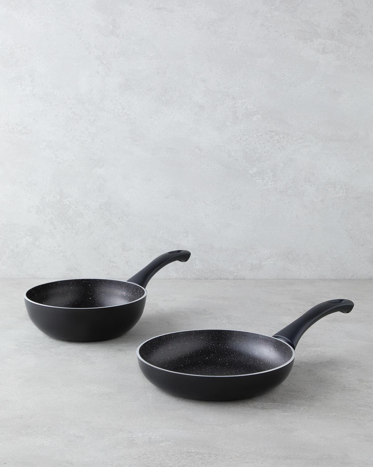 Professional Grade Non Stick Frying Pan Set Black 18cm 20cm