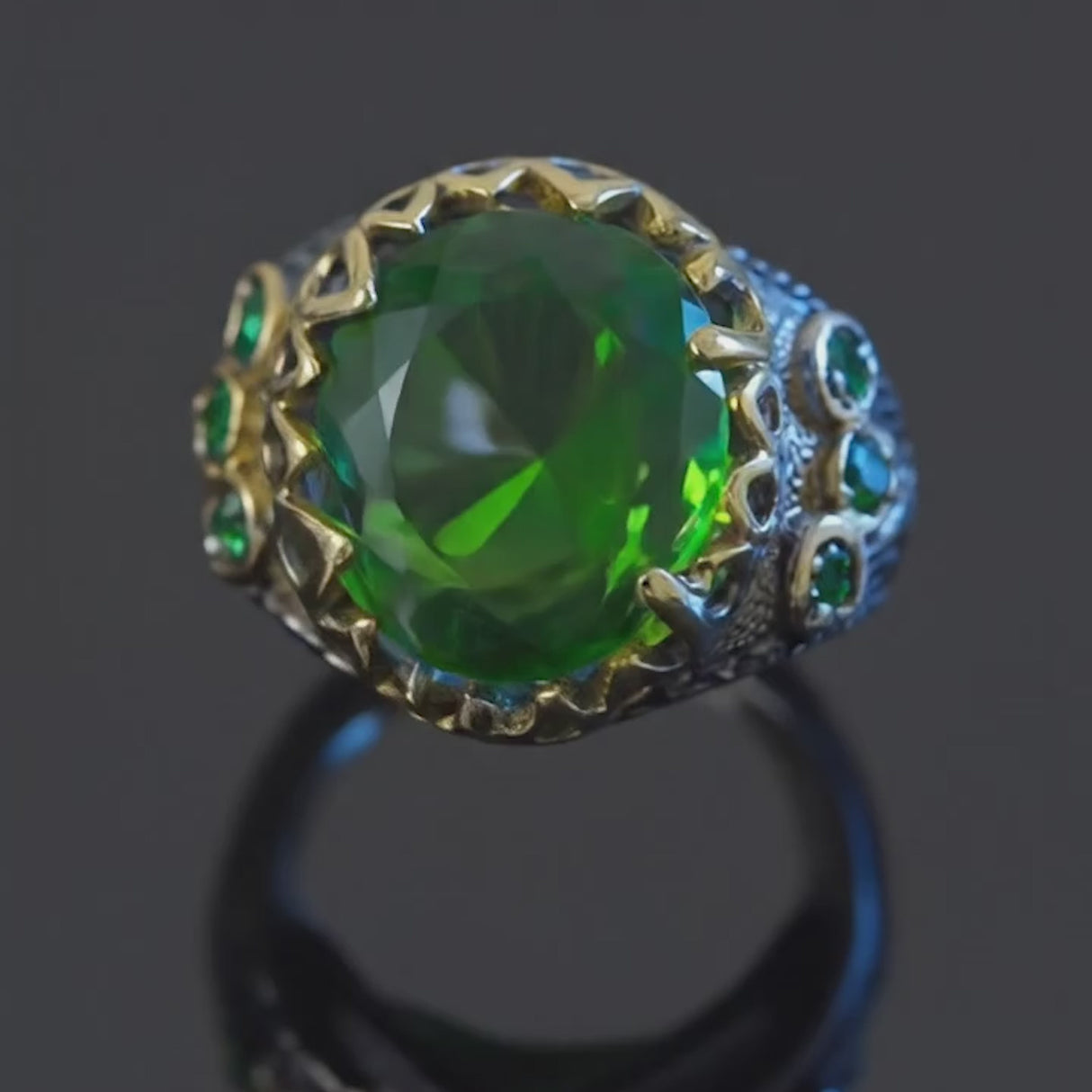 Herre Yemeni Aqeeq Sten Grøn Agat 925 Sterling Sølv Ring