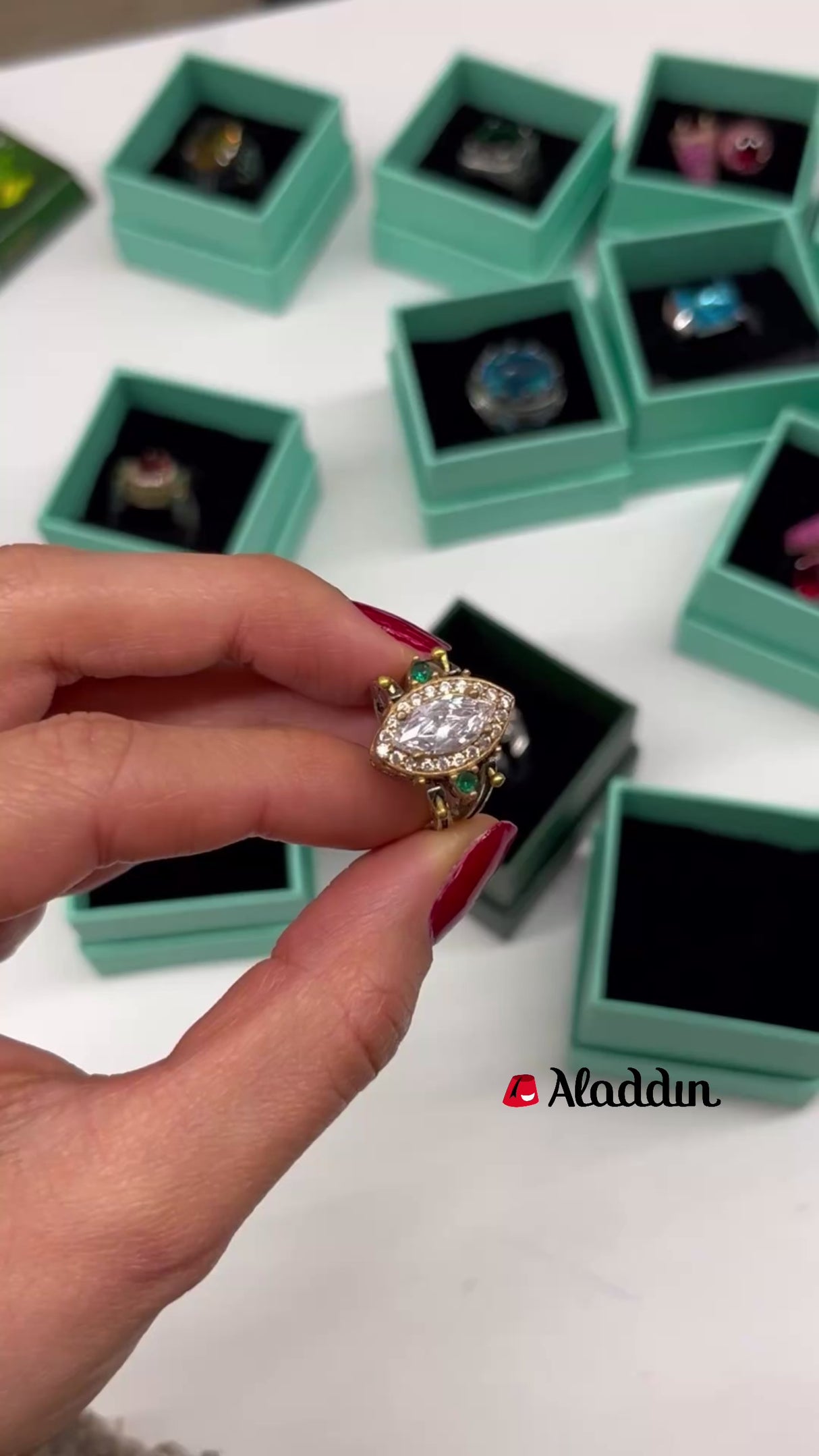 خاتم عكسي مصنوع يدويًا من الفضة الإسترلينية 925 مع أحجار الزركون الأبيض والزولتانيت - تصميم متعدد الاستخدامات اثنان في واحد لها