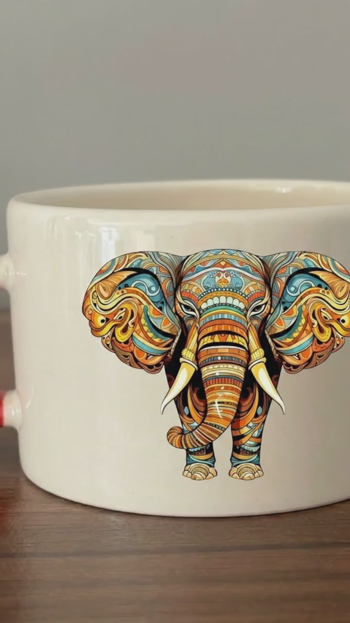 プロフェッショナルアフリカンエレファントプリントセラミックマグ（赤いハンドル付き） - 卸売コーヒー紅茶ギフトカップ