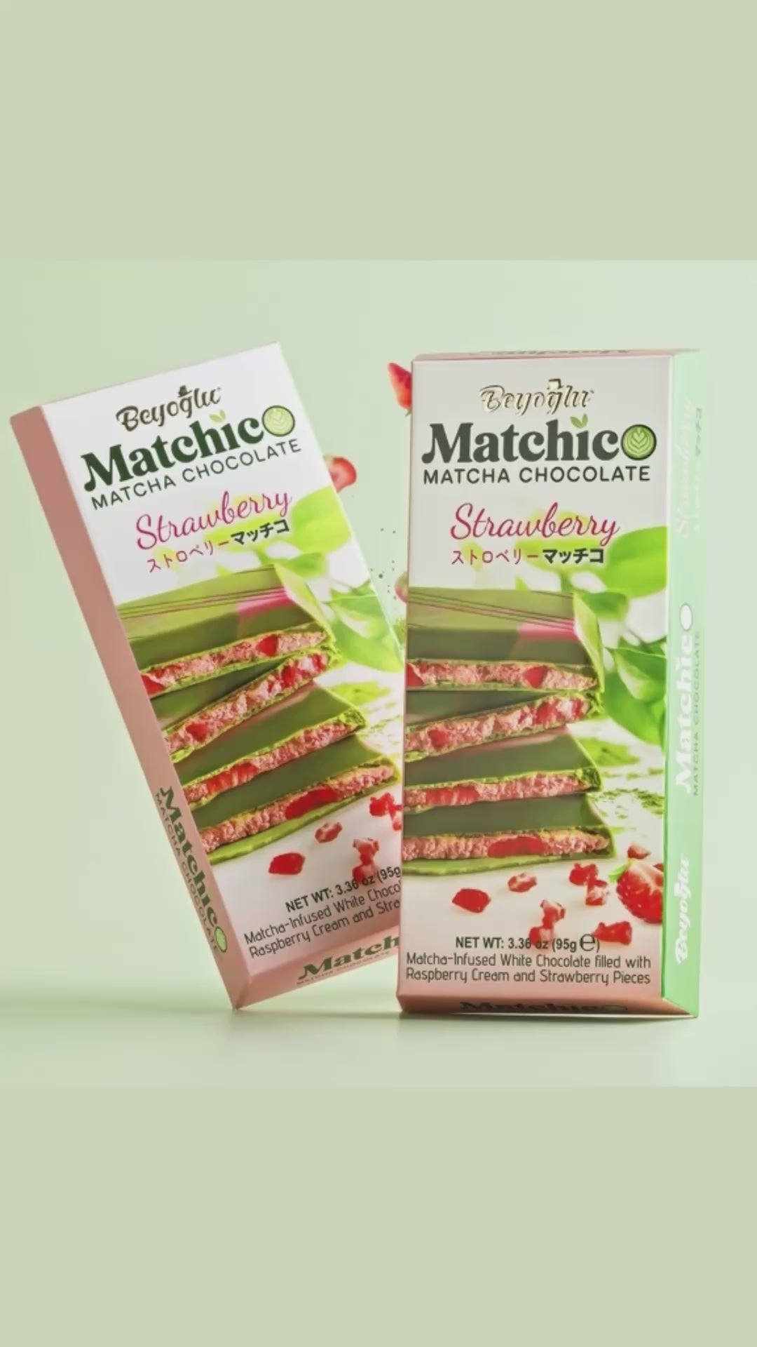 Beyoglu Matchico Premium Matcha Infused White Chocolate with Strawberry & Raspberry Cream - 3.36 oz (95g)