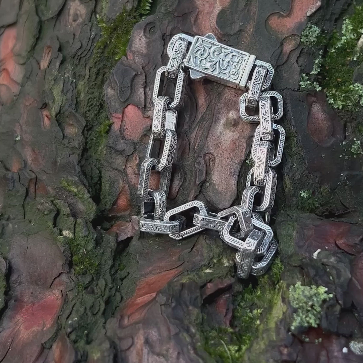 Sterling Silver Handcrafted Link Bracelet - Bold Patterned