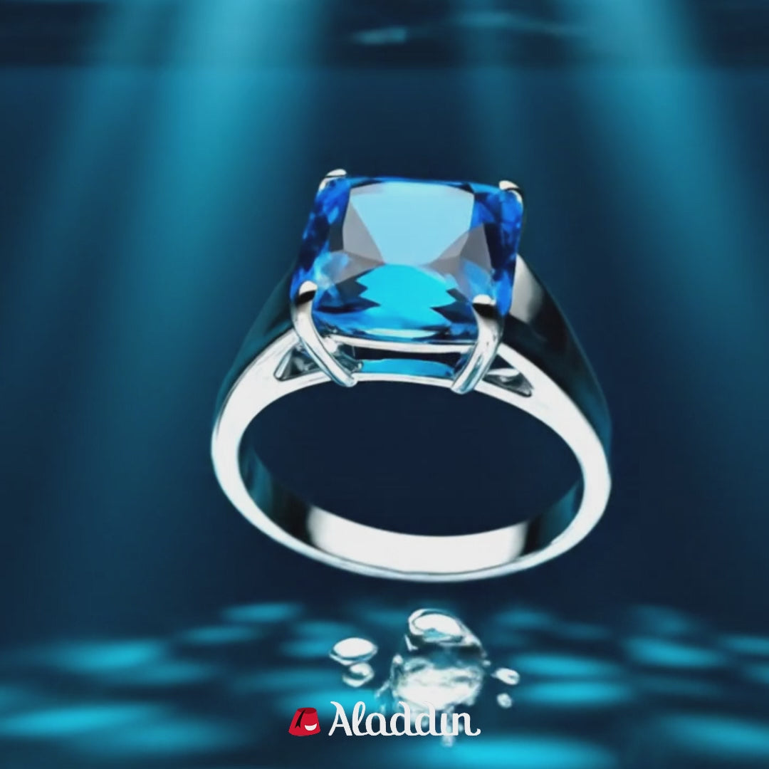 Bague en argent sterling 925 faite à la main en Turquie avec aigue-marine pour femmes - Cadeau de bijou élégant de pierre de naissance de mars