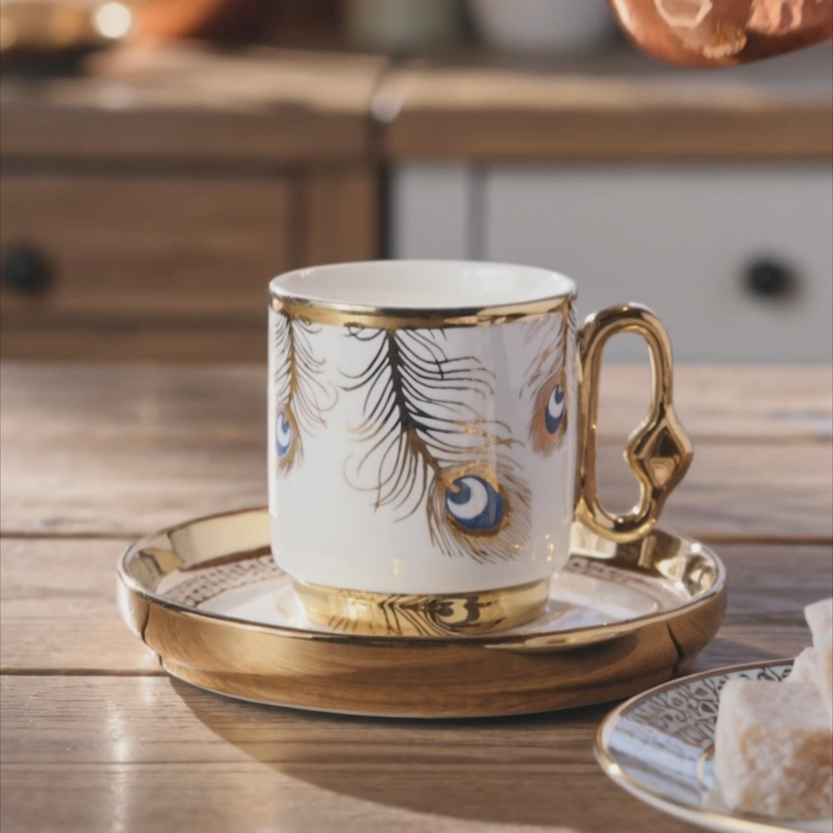 Porcelain Peacock Pattern Coffee Cup Set for 6 People