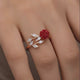 Elegant 925 Sterling Silver Red Rose Ivy Adjustable Ring | Zircon Stone Detail