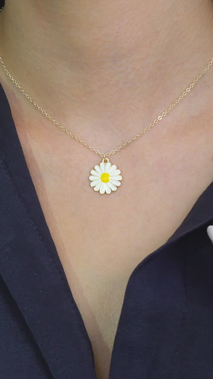 Taki | Gold Color Enameled Yellow Daisy Necklace - TryAladdin