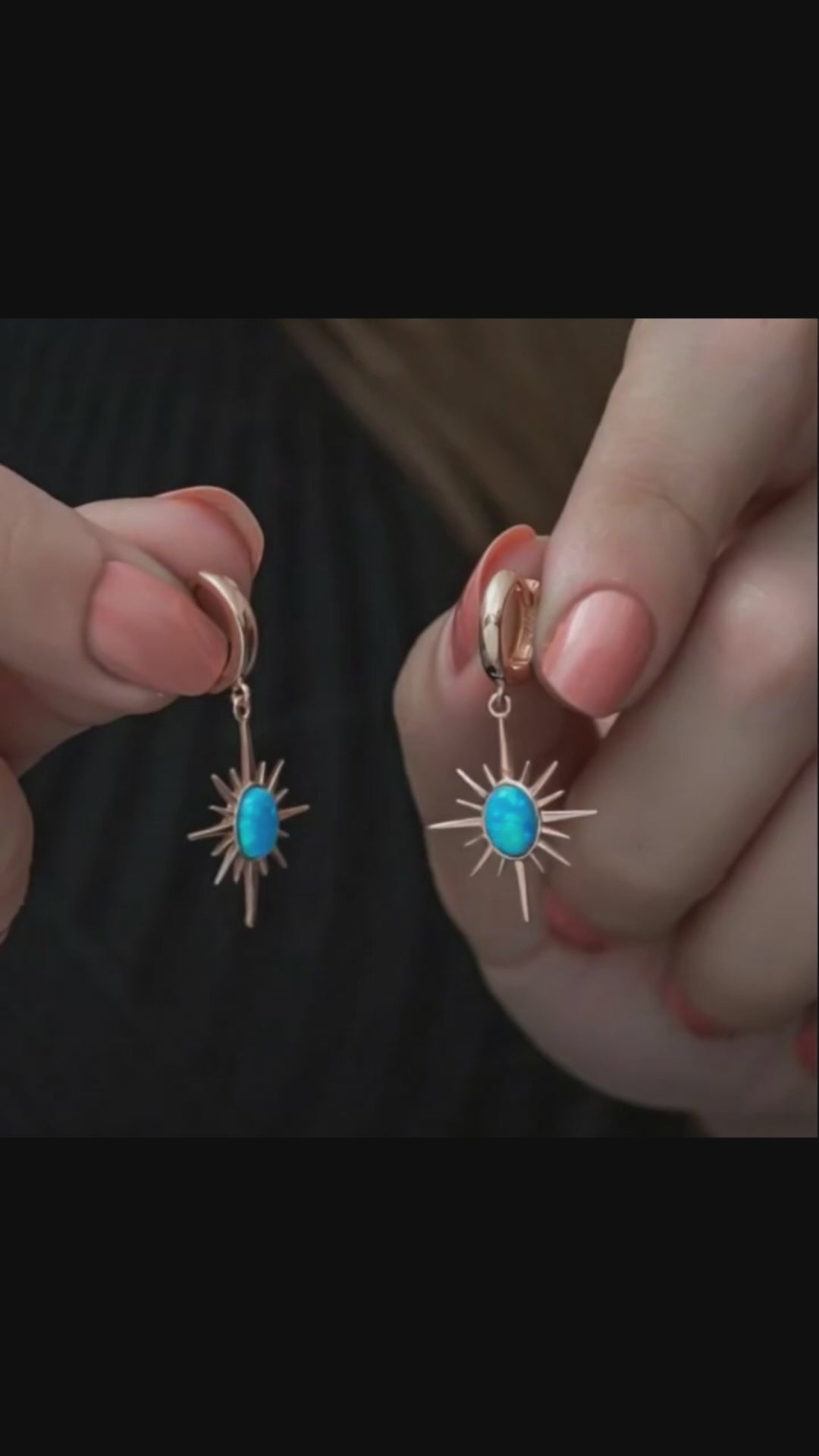 925 Sterling Silver Opal North Star Dangle Earrings | Rose Gold Tone