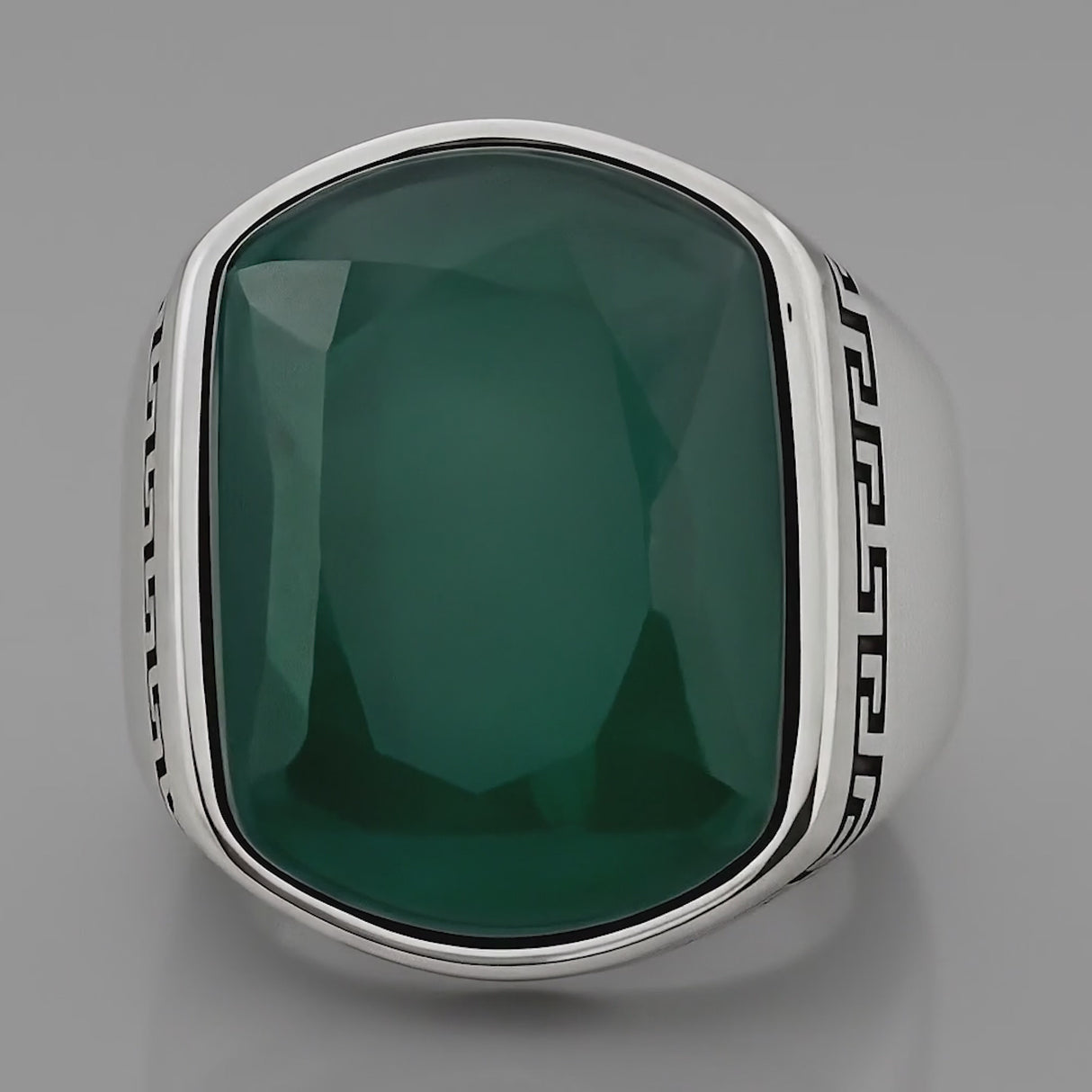 Herren Jemenitischer Aqeeq Stein Grüner Achat 925 Sterling Silber Ring