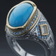 Handmade Turkish Men's Natural Turquoise 925 Sterling Silver Statement Ring