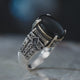Heren 925 Sterling Zilveren Ring met Zwarte Onyx Steen - Ketting Serie Ontwerp, Handgemaakt